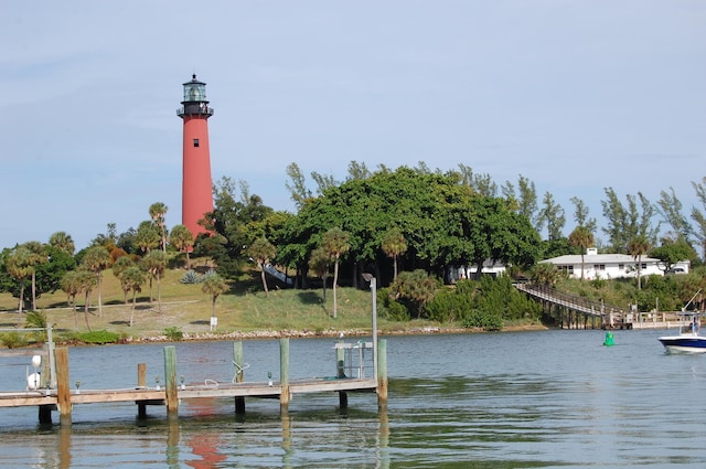 view of dock with a water view