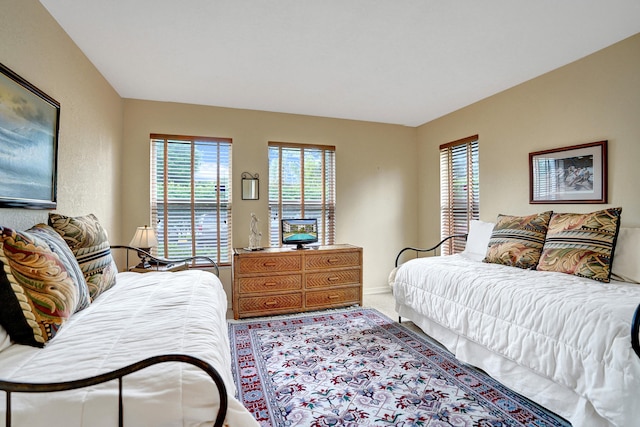 carpeted bedroom featuring multiple windows