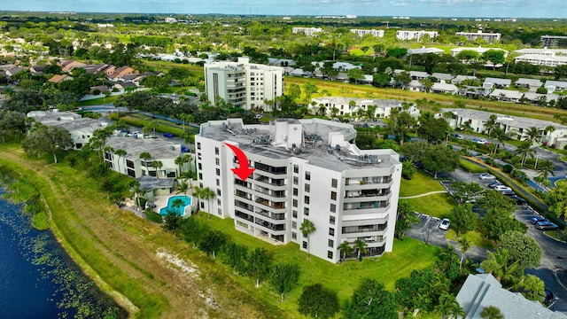 bird's eye view featuring a water view