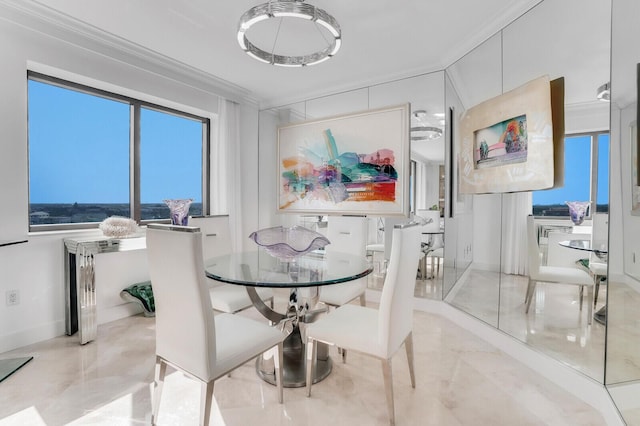 dining space featuring ornamental molding