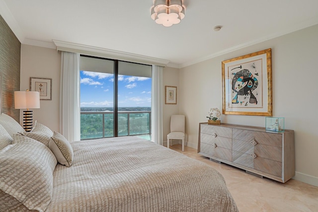 bedroom with ornamental molding