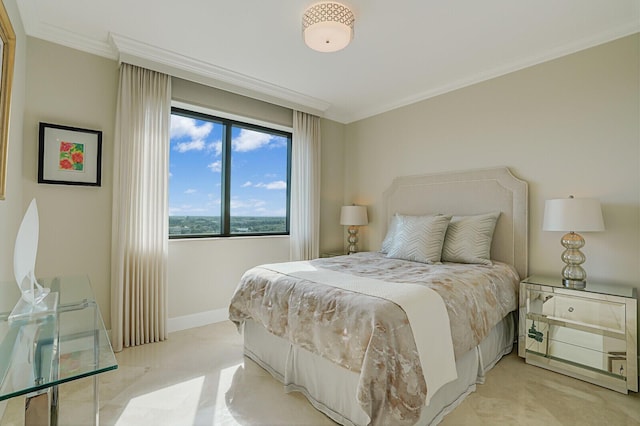 bedroom with ornamental molding