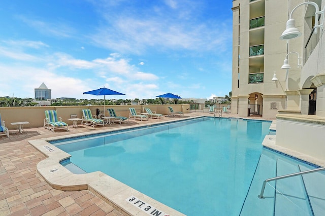 view of pool featuring a patio