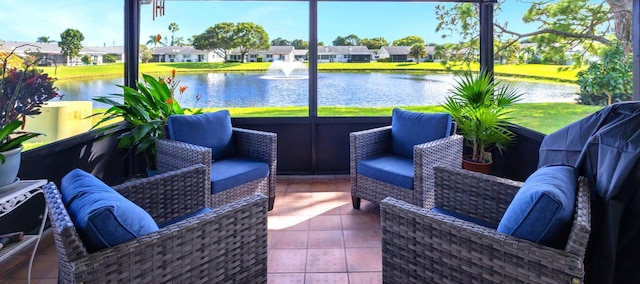 view of patio / terrace featuring a water view