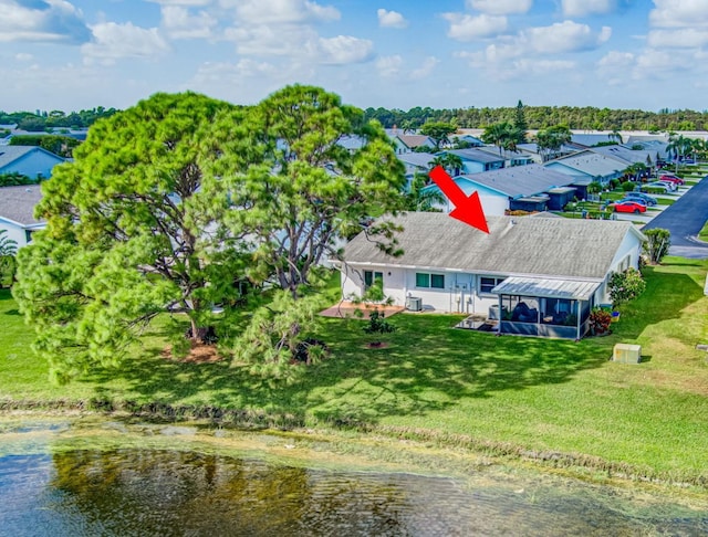 aerial view with a water view