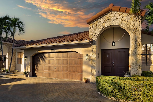 exterior space featuring a garage