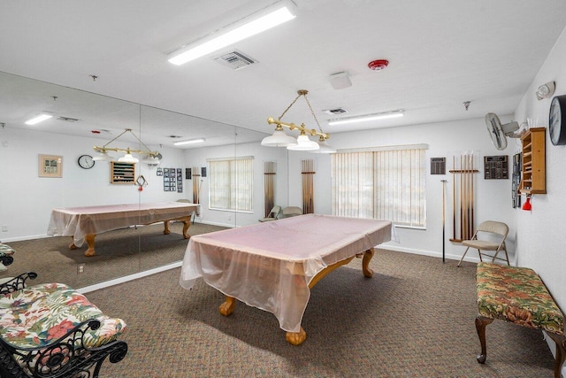 rec room featuring dark colored carpet and billiards