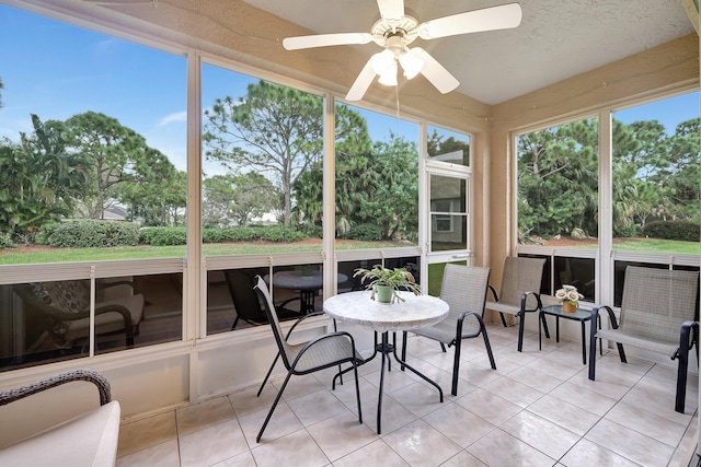 sunroom featuring ceiling fan