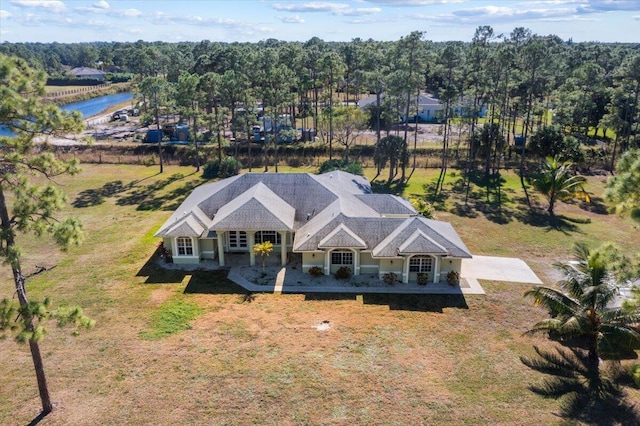 aerial view with a water view