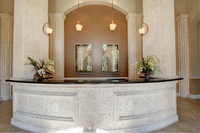 reception area with ornate columns