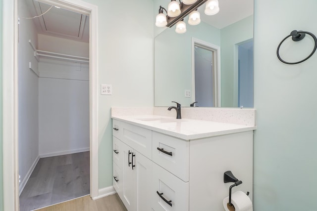 bathroom featuring vanity and wood-type flooring