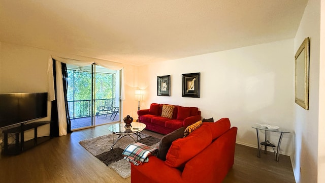 living room with hardwood / wood-style flooring