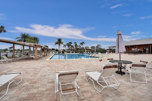 view of swimming pool with a patio