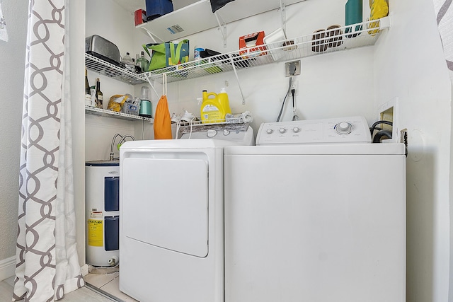 laundry room featuring washer and clothes dryer and water heater