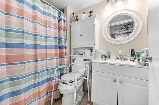 bathroom featuring hardwood / wood-style flooring, vanity, and toilet