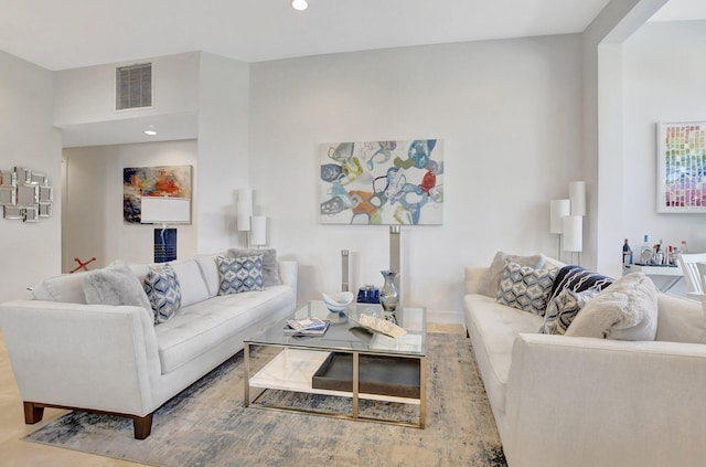 living room with light wood-type flooring