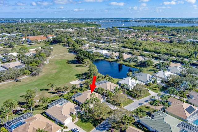 aerial view featuring a water view