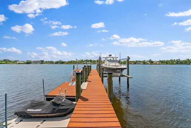 view of dock with a water view