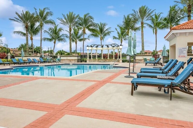 view of swimming pool with a patio area