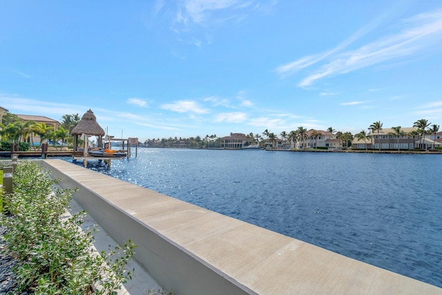 view of dock with a water view