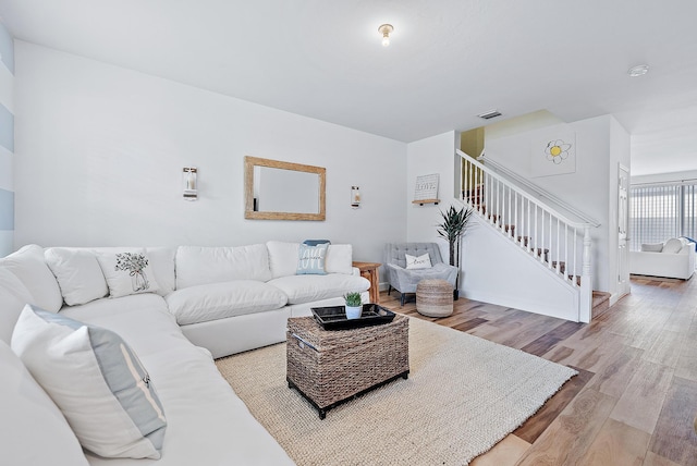 living room featuring light wood-type flooring