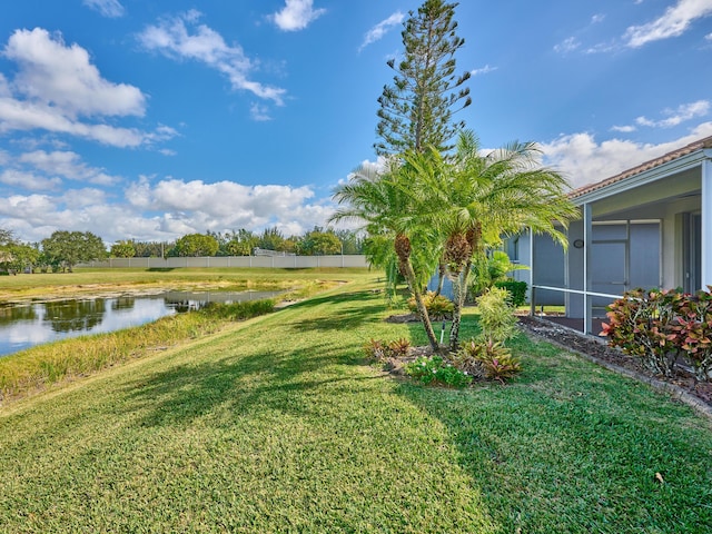 view of yard with a water view