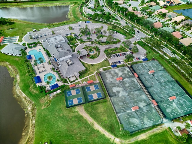 aerial view with a water view