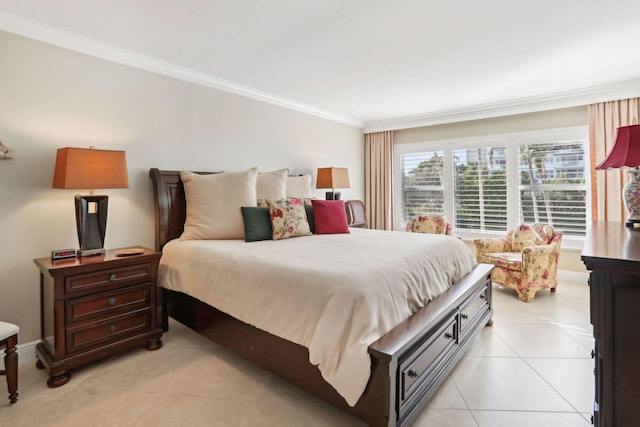 tiled bedroom with crown molding