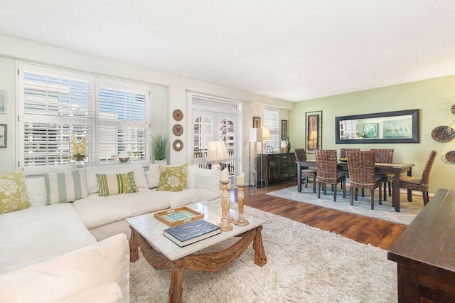 living room featuring dark hardwood / wood-style floors