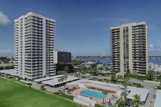 view of property with a water view