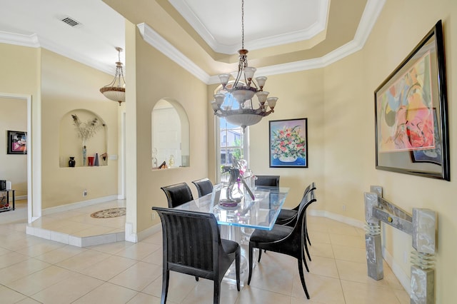 tiled dining area with ornamental molding