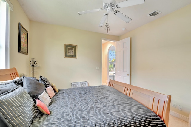 bedroom featuring ceiling fan and carpet floors