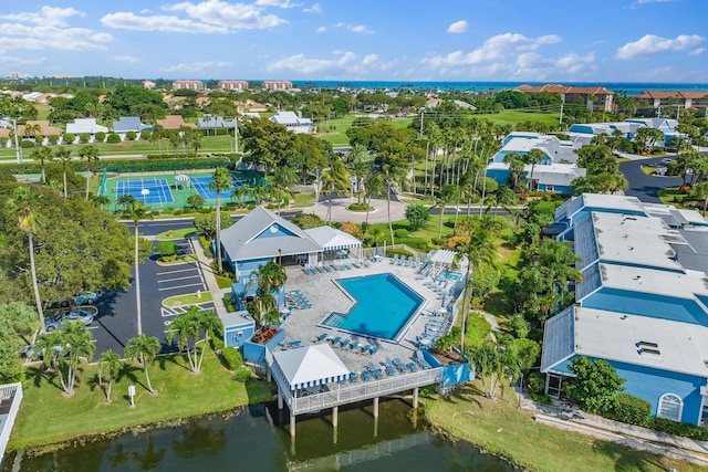 bird's eye view featuring a water view