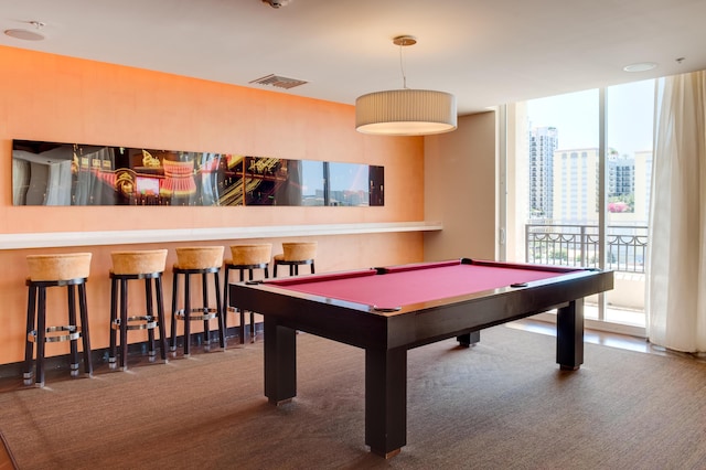 game room featuring carpet flooring and billiards