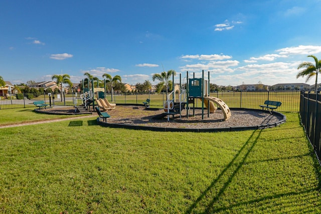 view of jungle gym featuring a yard