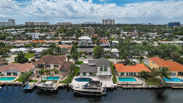 bird's eye view featuring a water view