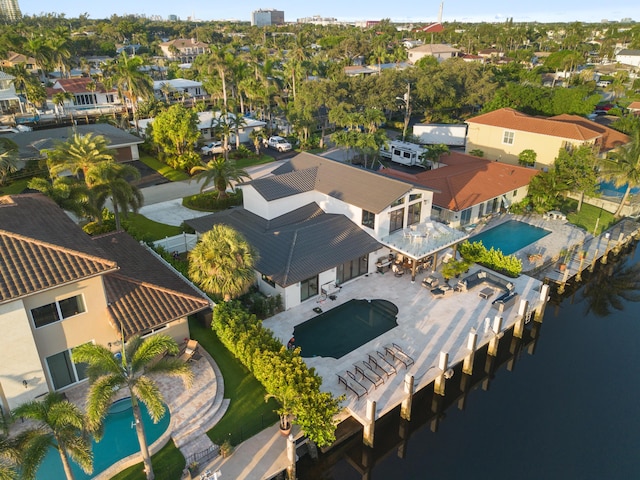 aerial view with a water view