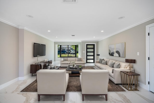 living room featuring ornamental molding