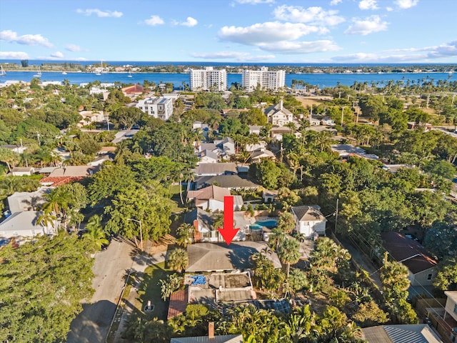 aerial view with a water view