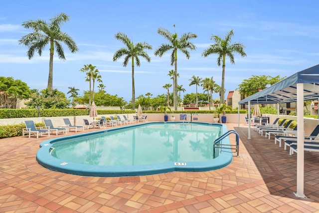 view of swimming pool featuring a patio