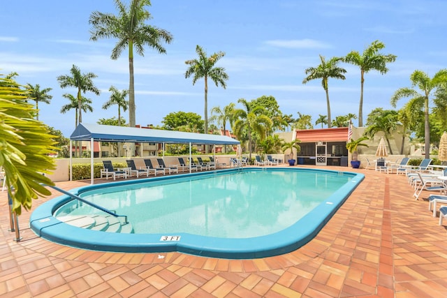 view of pool featuring a patio