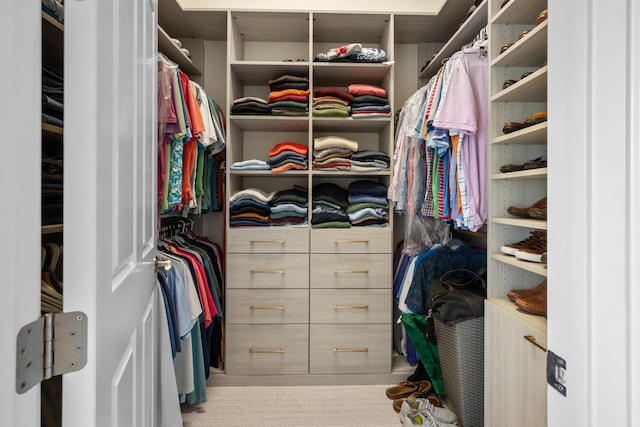 walk in closet with carpet