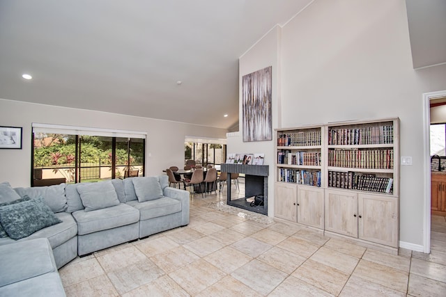 living room with vaulted ceiling