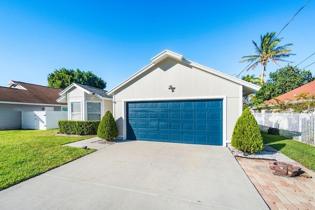 view of front of home with a garage and a front lawn