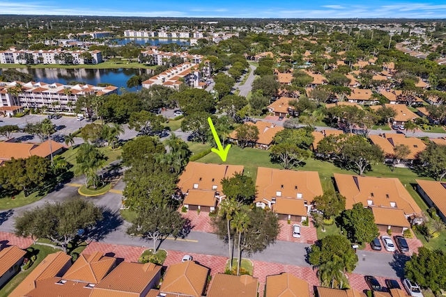 aerial view with a water view