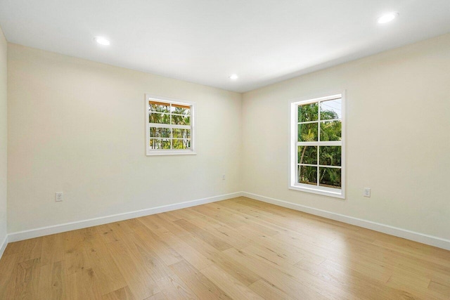 spare room featuring light wood-type flooring and a wealth of natural light