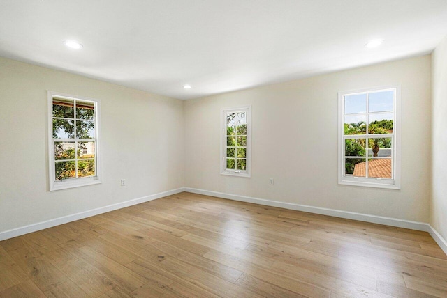 spare room with plenty of natural light and light hardwood / wood-style floors