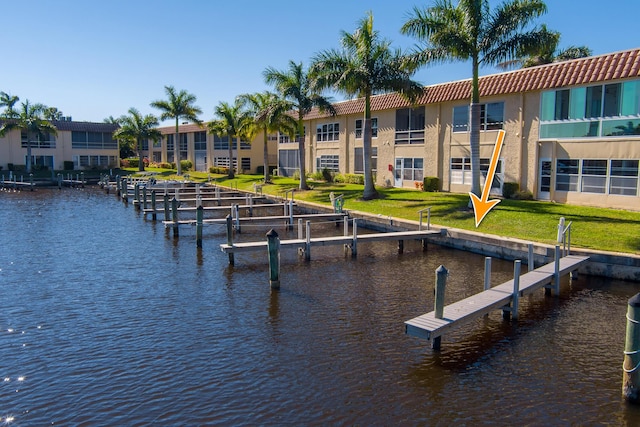 dock area with a water view