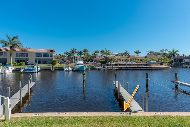 dock area featuring a water view