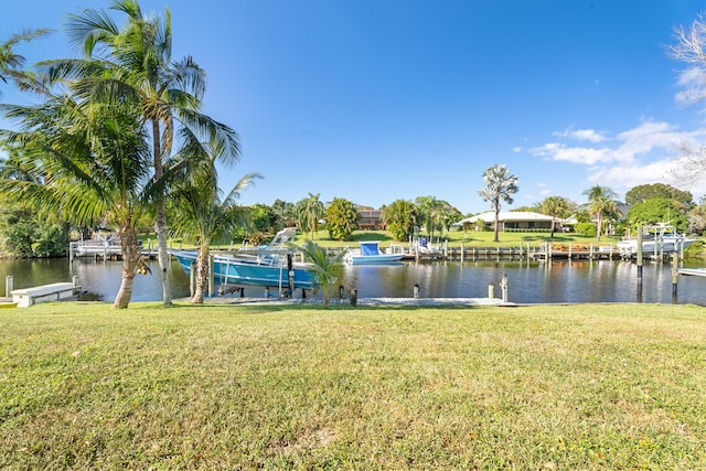 property view of water with a dock